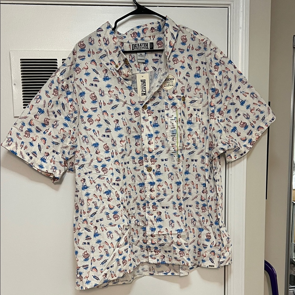 Duluth Trading Co Men's BBQ Print Relaxed Short Sleeve Button Down 2XL